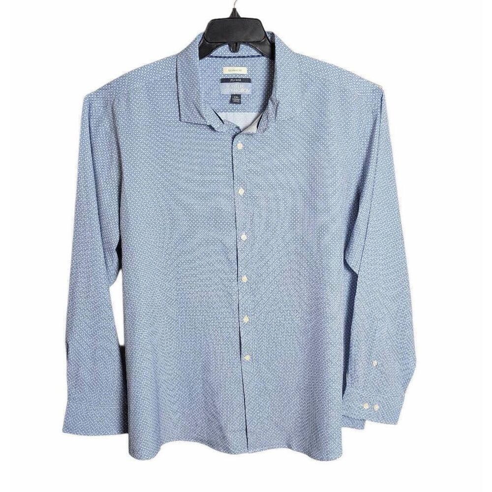 Jos. A Bank Blue geometric coolmotion travelers long sleeve tailored shirt XXL
